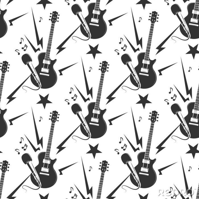 Tapete Rockmusik nahtlose Muster mit Gitarren und Mikrofonen