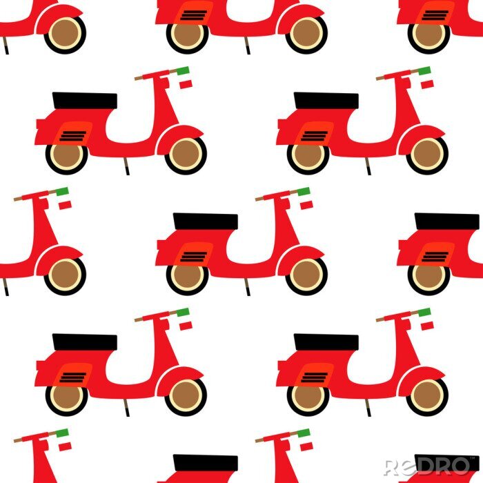 Tapete Roller nahtlose Muster. Cartoon Scooter Illustration auf weißem Hintergrund. Italienischer Stil. Boyish Transport Hintergrund.
