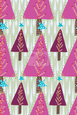 Tapete Rosa Bäume auf grünem Hintergrund