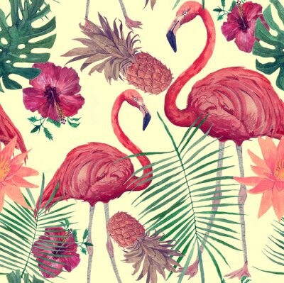 Tapete Rosa Flamingos im Vintage-Stil