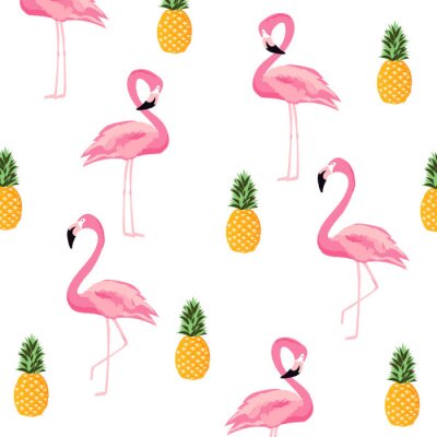Rosa Flamingos und gelbe Ananas