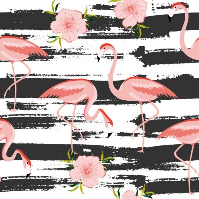 Tapete Rosa Flamingos und schwarz-weißen Streifen