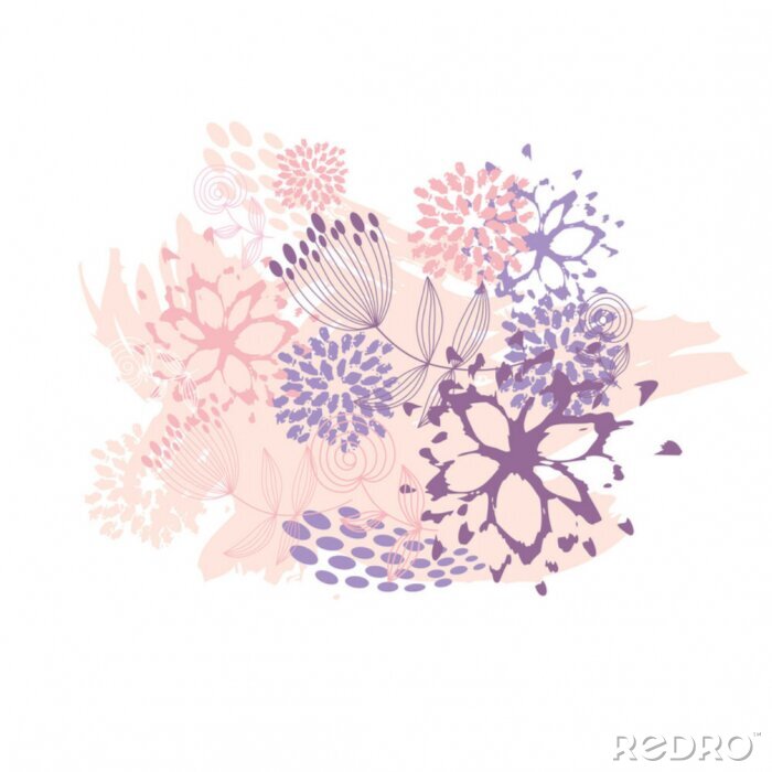 Tapete Rosa Komposition mit Blumen