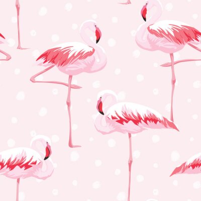 Rosa Motiv mit Flamingos und weißen Punkten