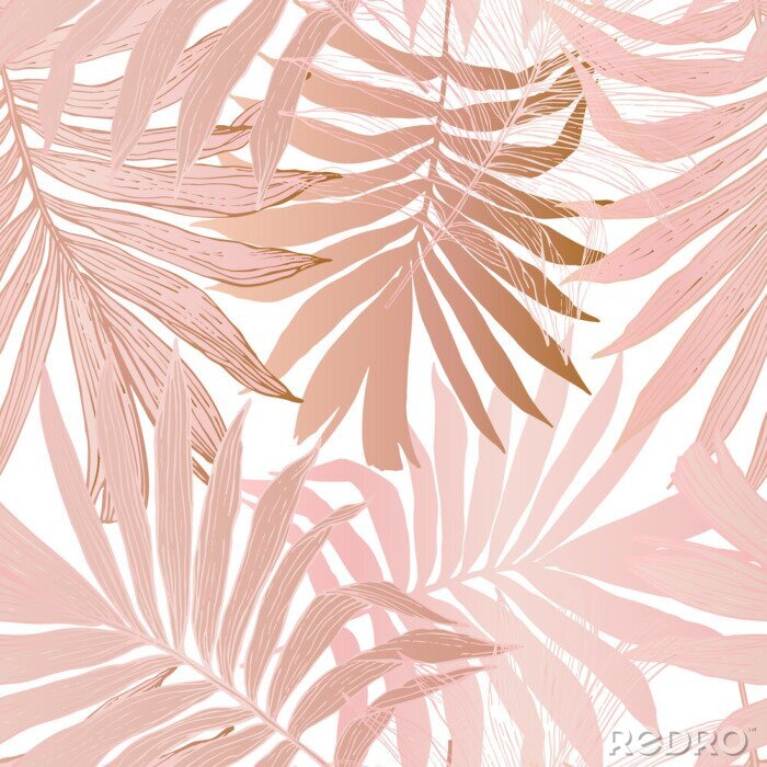 Tapete Rosa Palmenblätter weißer Hintergrund