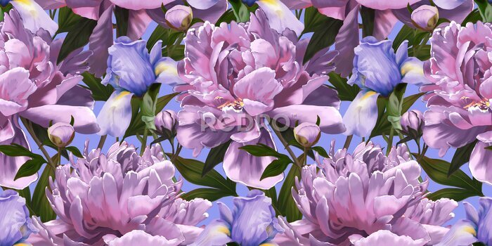 Tapete Rosa Pfingstrosen im Frühlingsgarten