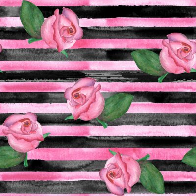 Tapete Rosa Rosen auf horizontalen Streifen