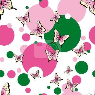 Tapete Rosa Schmetterlinge und Tupfen