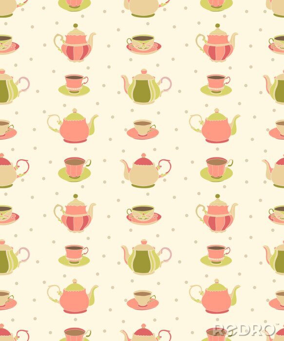 Tapete Rosa Teekannen und Tassen