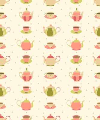 Tapete Rosa Teekannen und Tassen