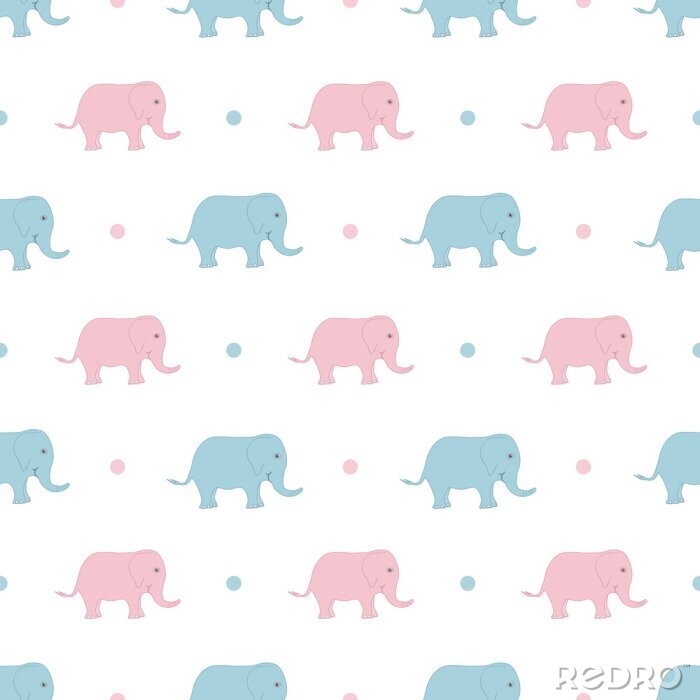 Tapete Rosa und blaue kleine Elefanten
