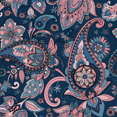 Tapete Rosa und blaue orientalische Blumen