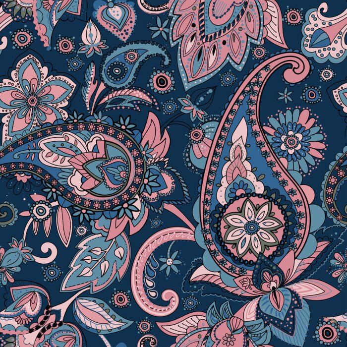 Tapete Rosa und blaue orientalische Blumen