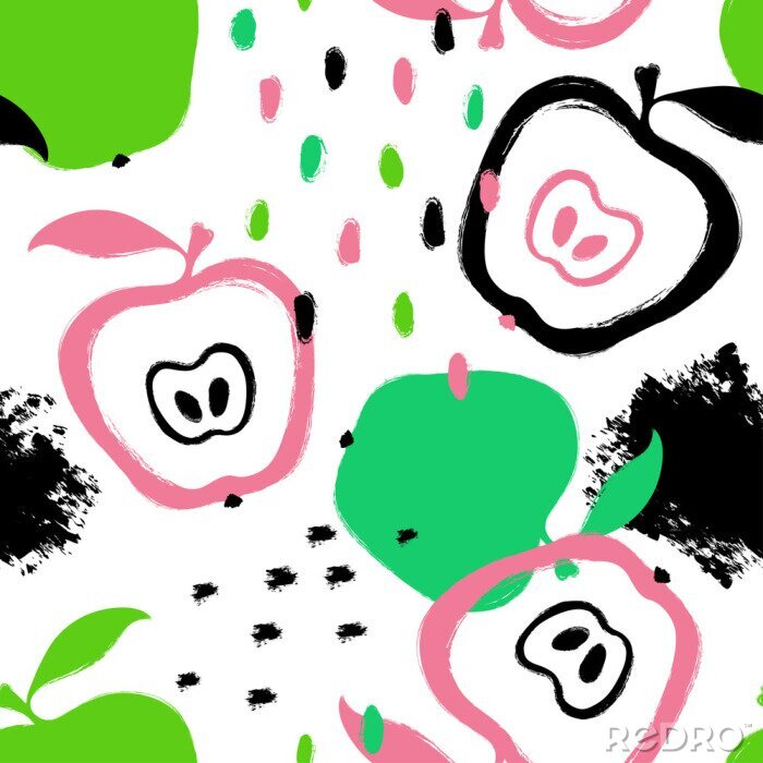 Tapete Rosa und grüne Äpfel auf weißem Hintergrund