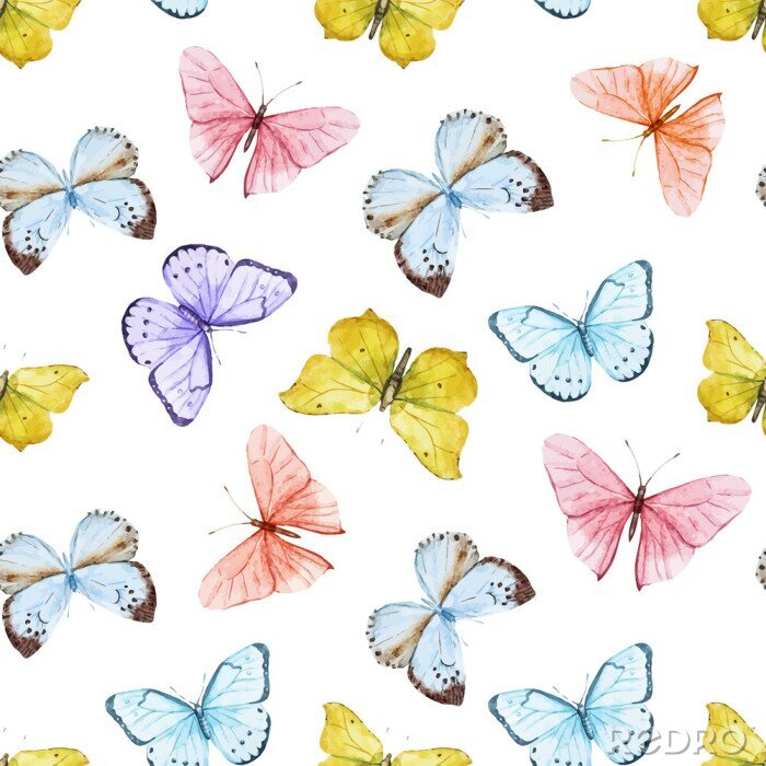 Tapete Rosa, violette, gelbe und blaue Schmetterlinge