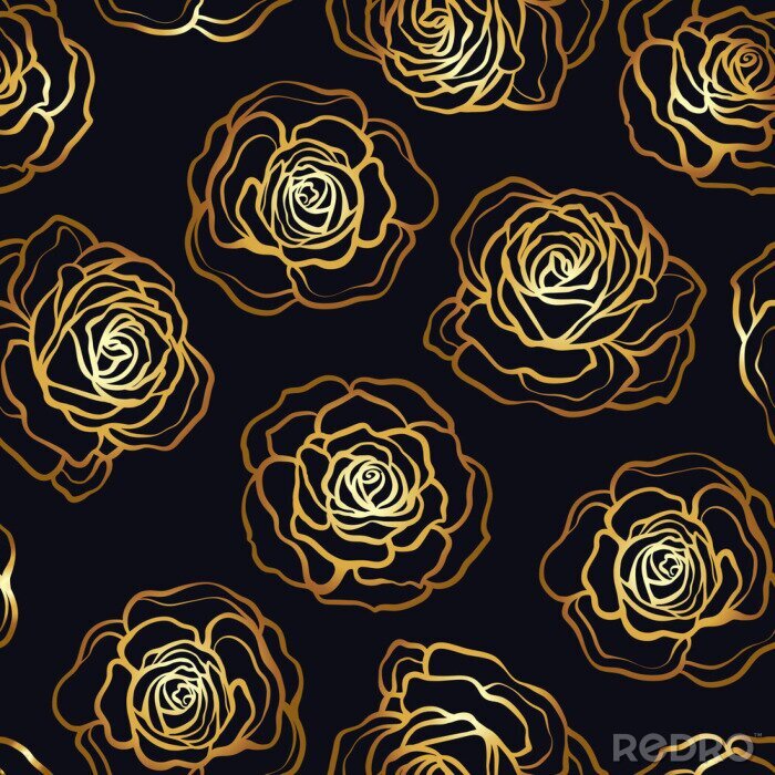 Tapete Rosen auf schwarzem Hintergrund kontrastreiche Grafik
