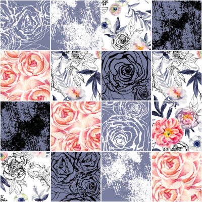 Tapete Rosen in verschiedenen Stilen auf Quadraten