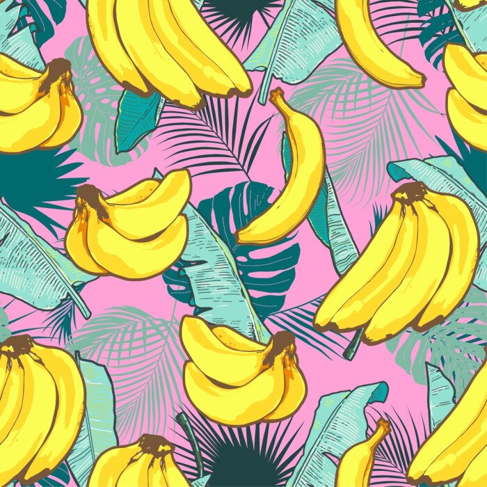 Tapete Rosen mit Bananen in Palmblättern