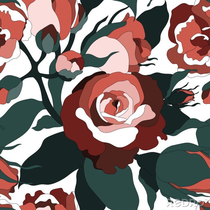 Tapete Rosen rot Grafik im Glasmalerei-Stil