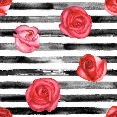 Tapete Rosen rot vor dem Hintergrund horizontaler Streifen