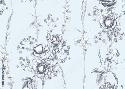 Tapete Rosendickichte in Blau