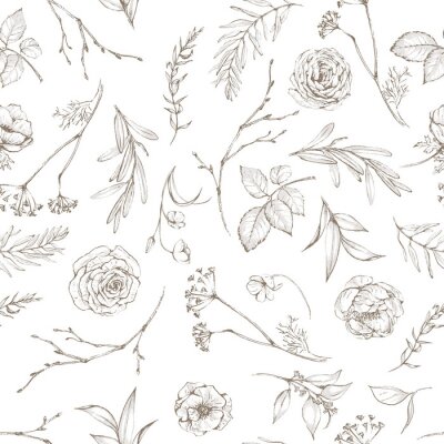 Tapete Rosenknospen Blumen und Bl?tter Grafik