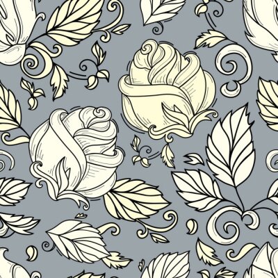 Tapete Rosenknospen und Bl?tter blauer Hintergrund