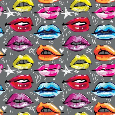Tapete Rote Lippen und kleine Herzen