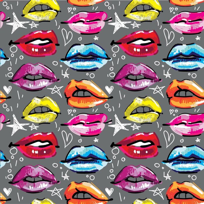 Tapete Rote Lippen und kleine Herzen