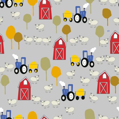 Tapete Rote Scheune und die Schaffarm nahtlose Muster