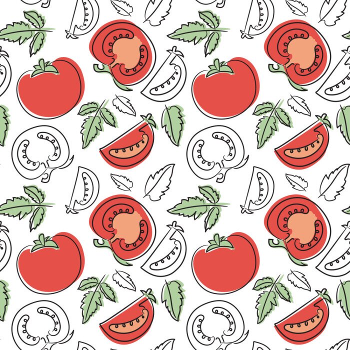 Tapete Rote Tomaten und grüne Blätter