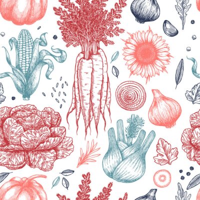 Tapete Rotes und blaues Gemüse auf weißem Hintergrund