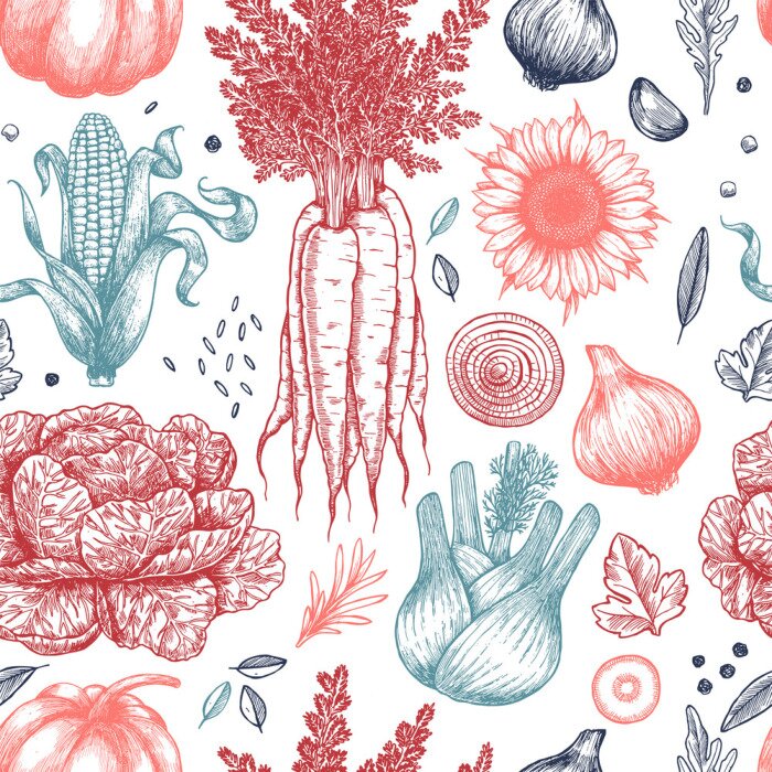 Tapete Rotes und blaues Gemüse auf weißem Hintergrund