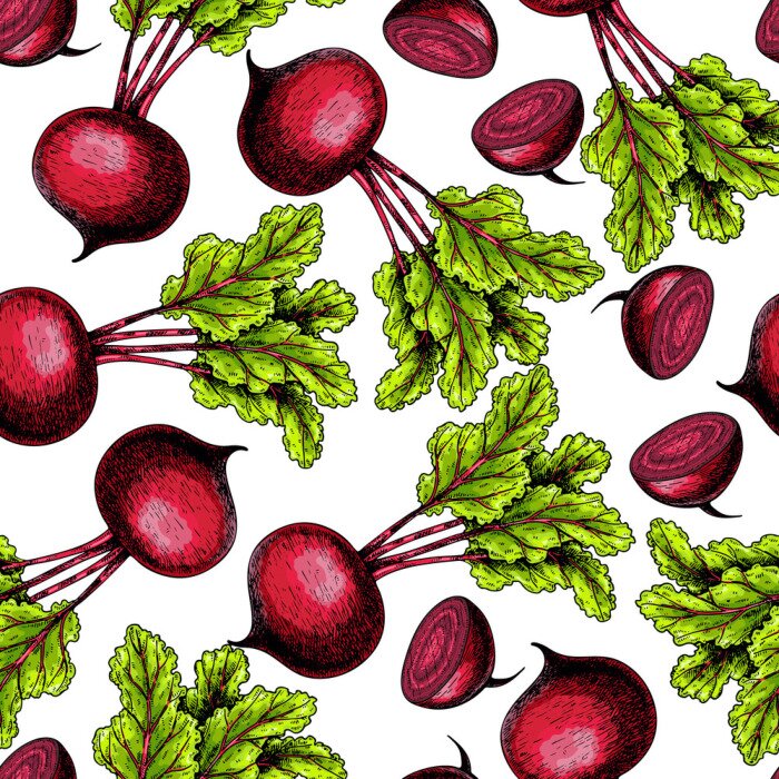 Tapete Rüben ganz und in Stücken auf weißem Hintergrund