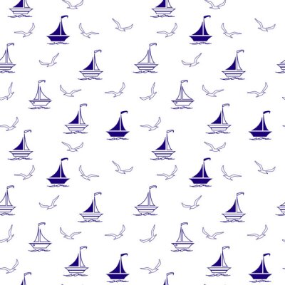 Tapete Sailboats and seagulls seamless vector illustration pattern for fabric, clothes/accessories, background, textile, wrapping paper and other decoration.
