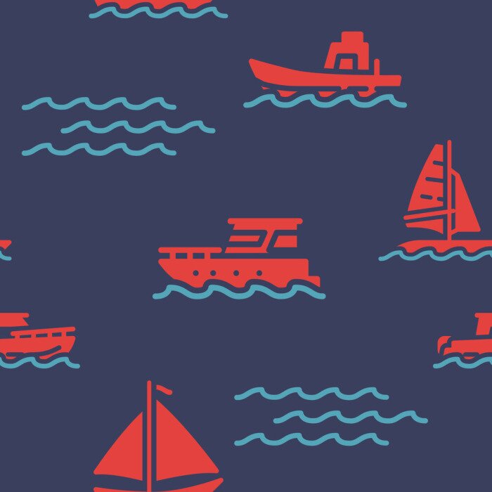 Tapete Sailing ship icons pattern. Marine and nautical seamless background. Summer beach seamless pattern vector illustration