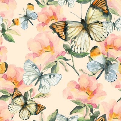 Tapete Schmetterling auf einer Blume in Pastellfarben