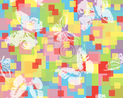 Tapete Schmetterlinge auf einem Hintergrund mit Farbpixeln