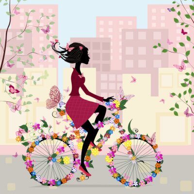 Schmetterlinge auf einem weiblichen Fahrrad