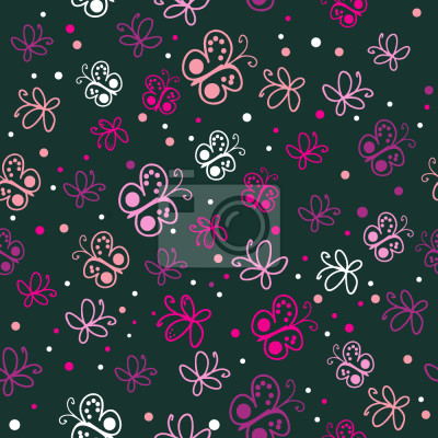 Tapete Schmetterlinge in Rosatönen auf grünem Hintergrund