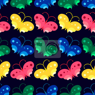 Tapete Schmetterlinge in verschiedenen Farben auf schwarzem Hintergrund