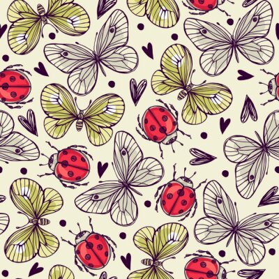 Tapete Schmetterlinge, Marienkäfer und Herzen