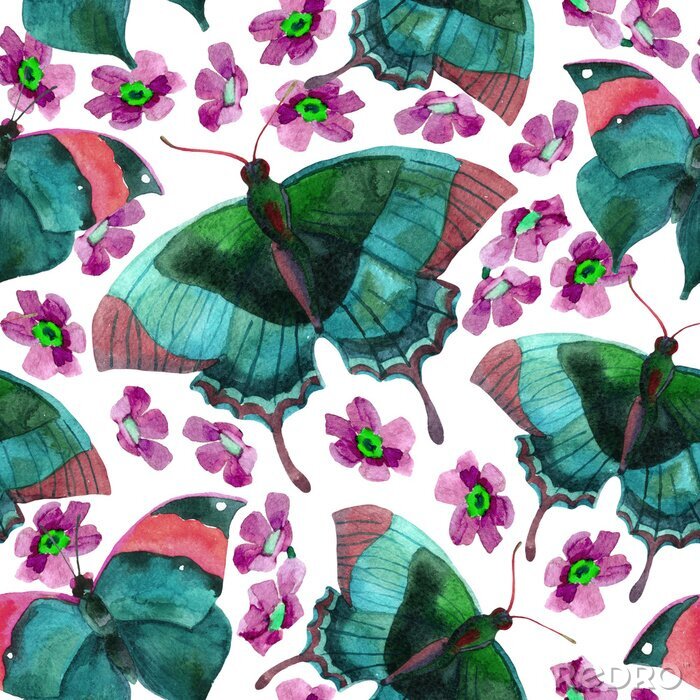 Tapete Schmetterlinge mit Blumenfarbe bemalt