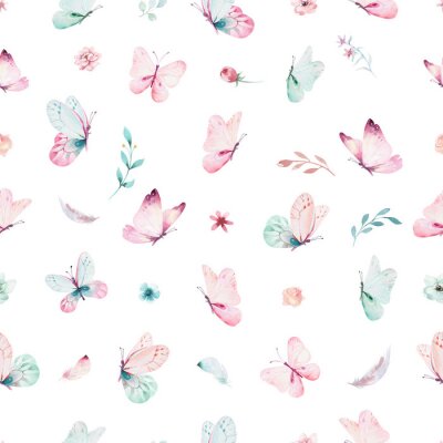 Tapete Schmetterlinge und Blumen in Pastellfarben