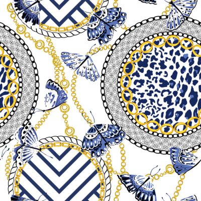 Tapete Schmetterlingsketten und Tiermuster