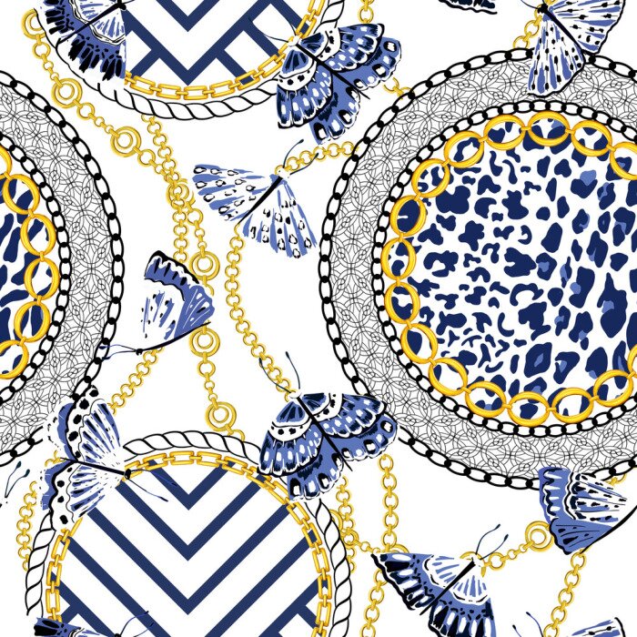 Tapete Schmetterlingsketten und Tiermuster