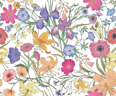 Tapete Schöne nahtlose Blumenmuster. Blume Vektor-Illustration. Feld der Blumen