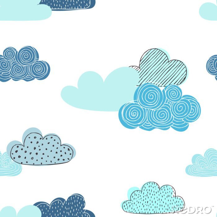 Tapete Schönes nahtloses Muster von Gekritzelwolken. Design Hintergrund Grußkarten und Einladungen und für Baby-Kleidung.