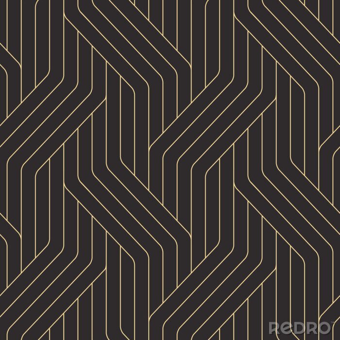 Tapete Schwarz-goldenes Muster im Art Déco-Stil