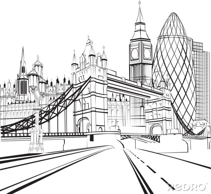 Tapete Schwarz-Weiß-Skizze von London